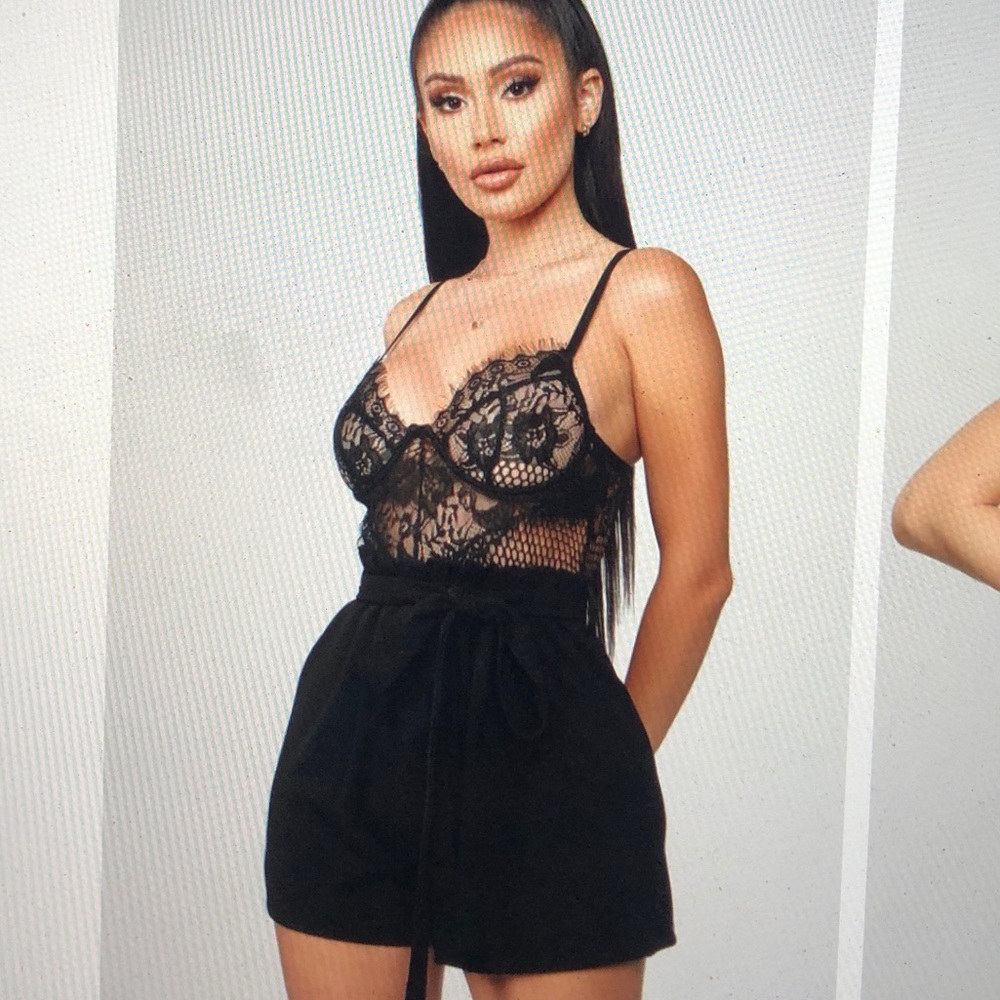 Black lace top romper